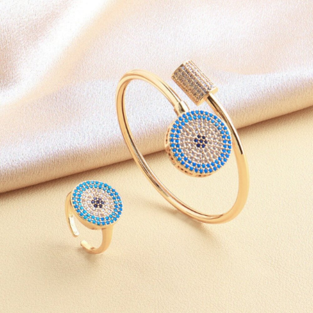 Bling & Sparkle Evil Eye Curated SET Bracelet & Ring BUNDLE NEW Adjustable Size